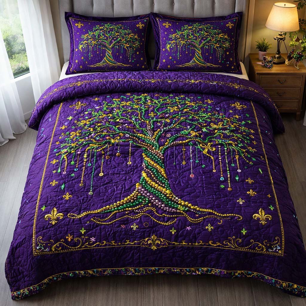 Mardi Gras Tree Quilted Bedding Set Carnival Tree Twin Duvet Covers  Boho Mystic Decor
