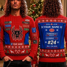 Custom Spider Racing Hybrid V8 Number 24 Ugly Christmas Sweater Spider Xmas Gear