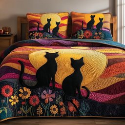 Mystic Sasquatch Quilted Bedding Set   Black Cat Duvet Covers King Gift For Men