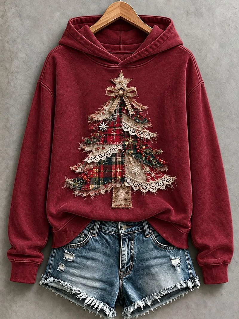 Christmas Tree Art Hoodie Women_s Vintage Christmas Clothing Gifts For Coworkers