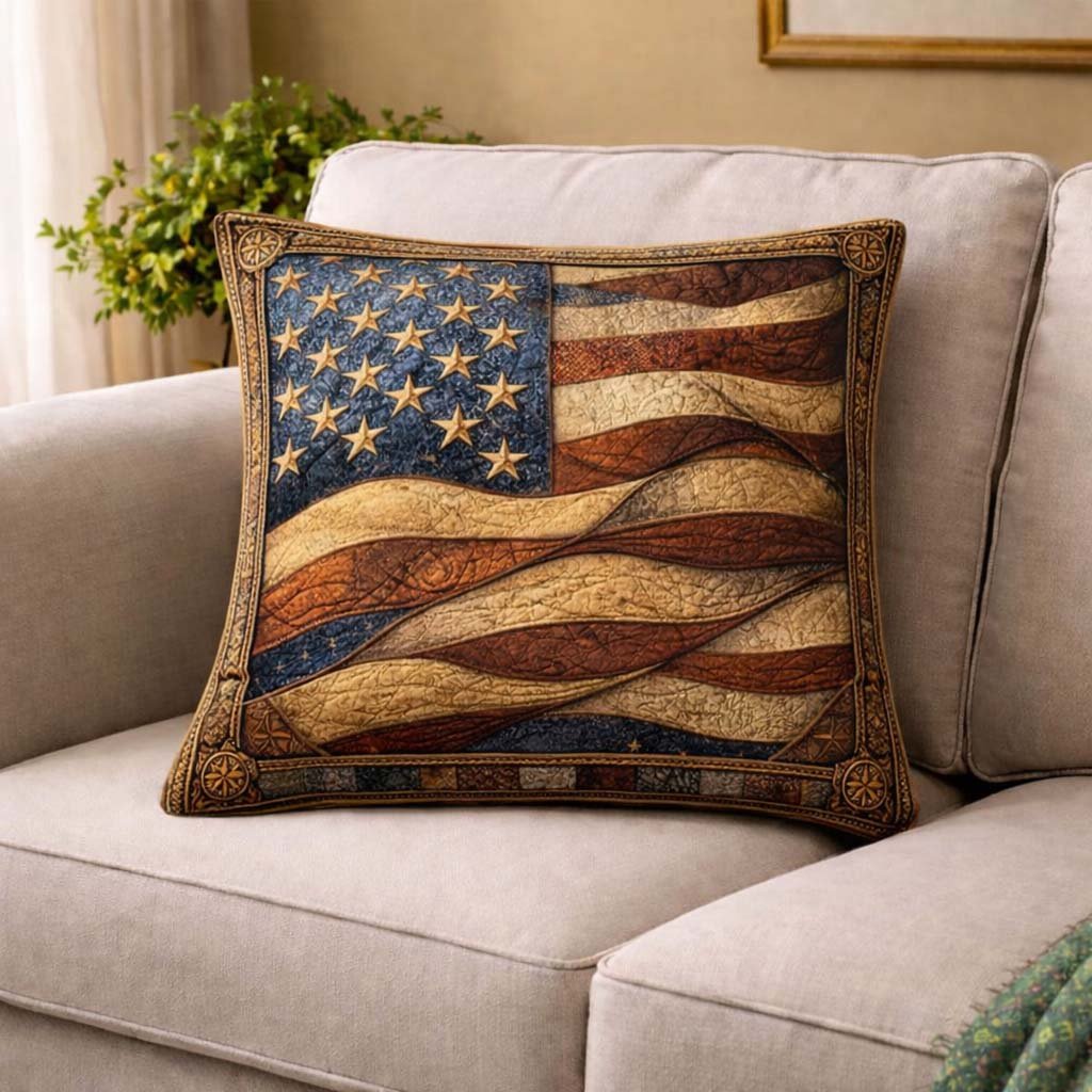 Heritage Patch Quilted Pillow Case Vintage Americana Pillow Covers Unique Gift For Her