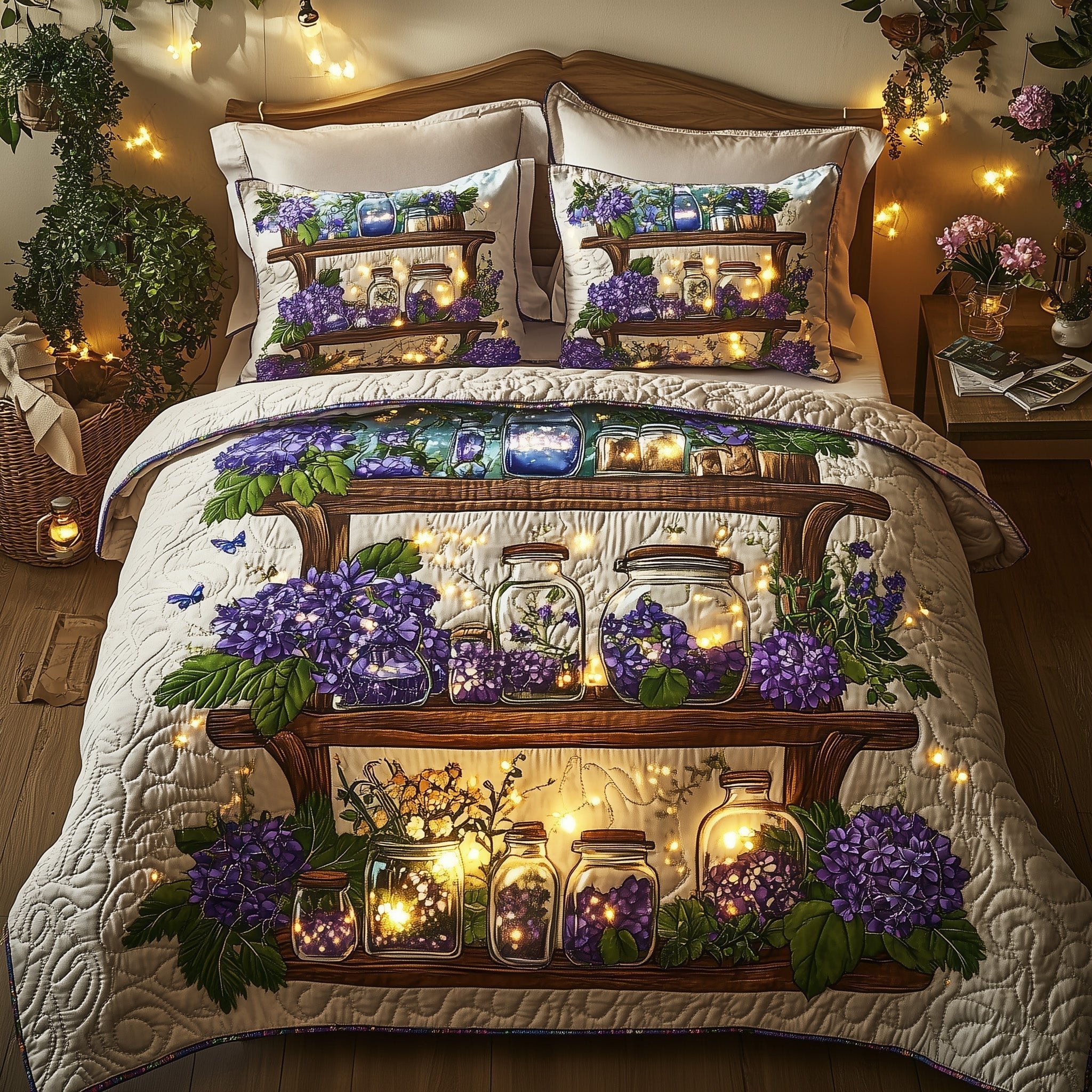 Twilight Garden Quilted Bedding Set Purple Floral Balcony Duvet Covers Floral Lover Gifts