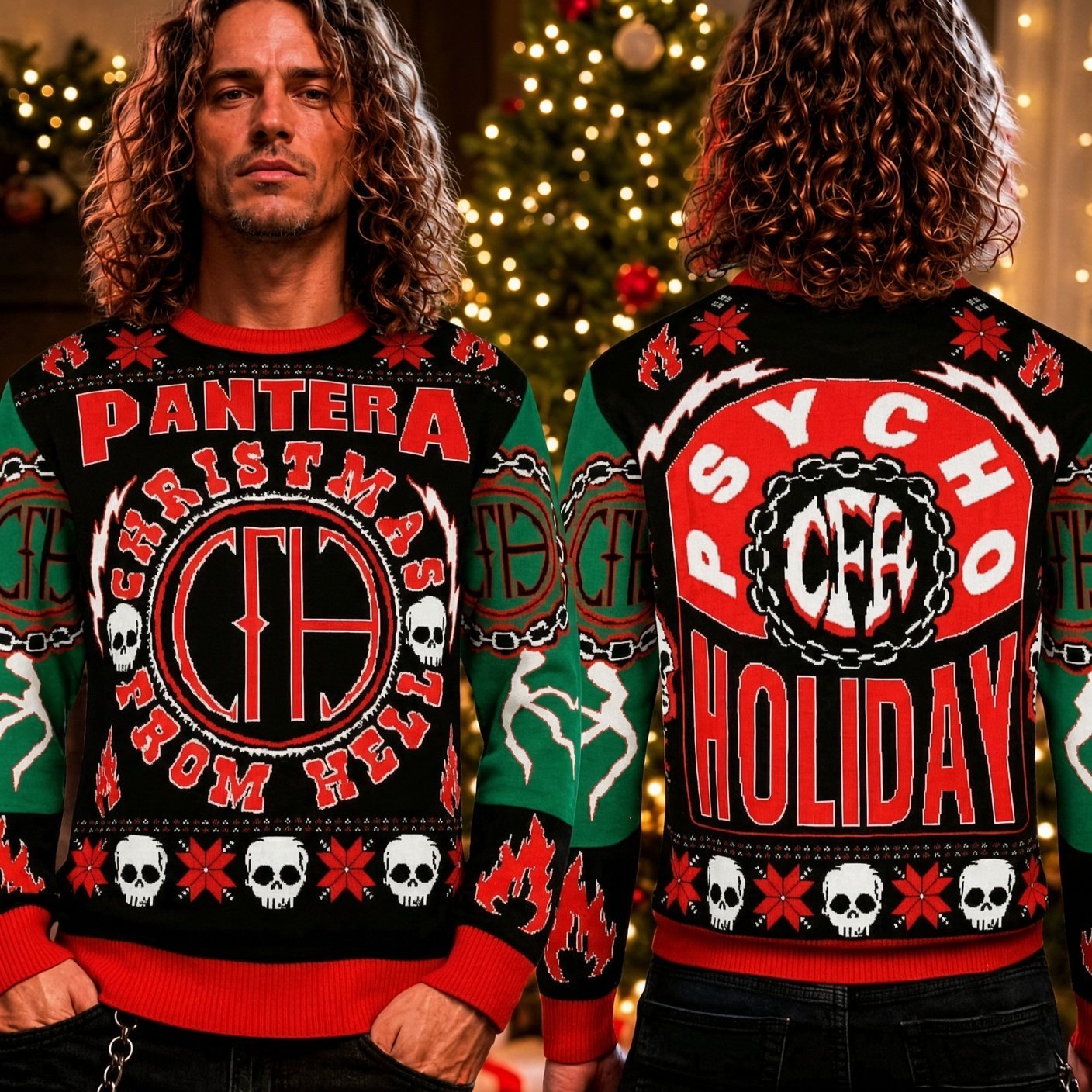 Pantera Band Christmas From Hell Ugly Christmas Sweater Pantera Holiday Clothing