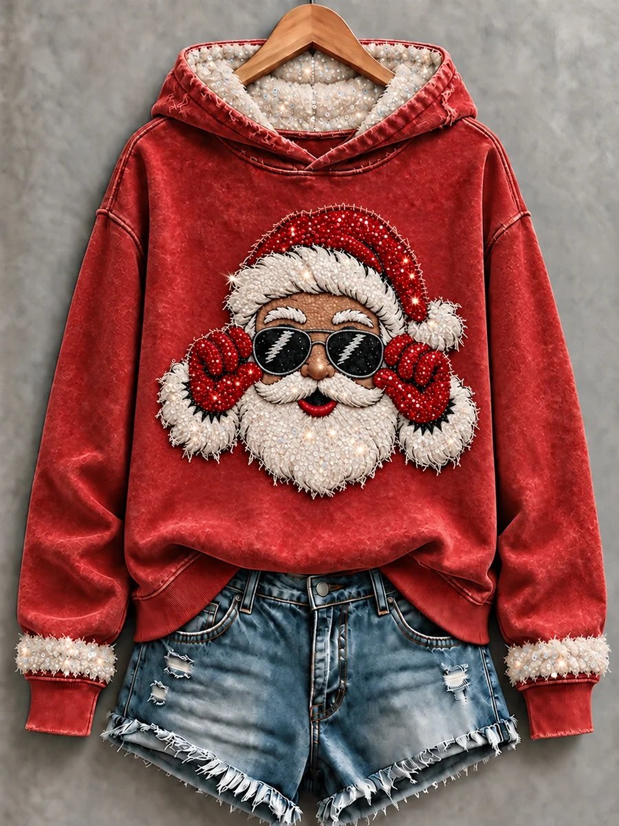 Vintage Santa Claus Art Hoodie Christmas Holiday Clothing Gifts For Daughter
