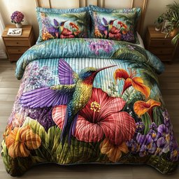 Sparkling Hummingbird Quilted Bedding Set Tropical Comforter Sets Holiday Room Decor
