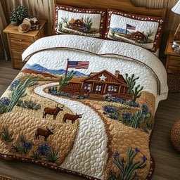 Texas Field Journey Quilted Bedding Set Patriotic Texas Comforter Sets Gift for Wife