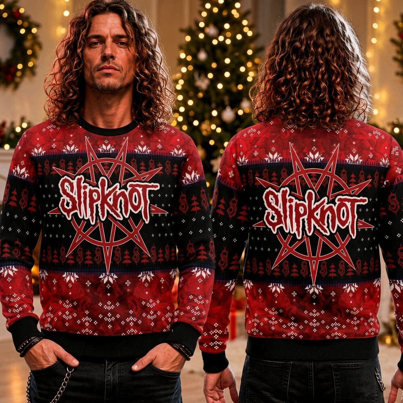 Slipknot Heavy Metal Nonagram Ugly Christmas Sweater Slipknot Xmas Apparel Gifts