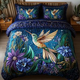 Sparkling Hummingbird Quilted Bedding Set Emerald Comforter Sets Gift For Grandma