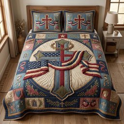 Patriot Cross Quilted Bedding Set Patriotic USA Flag Duvet Covers Gift For Family
