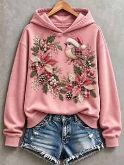 Floral And Bird Patchwork Art Hoodie Women_s Christmas Gear Gifts For Daughter