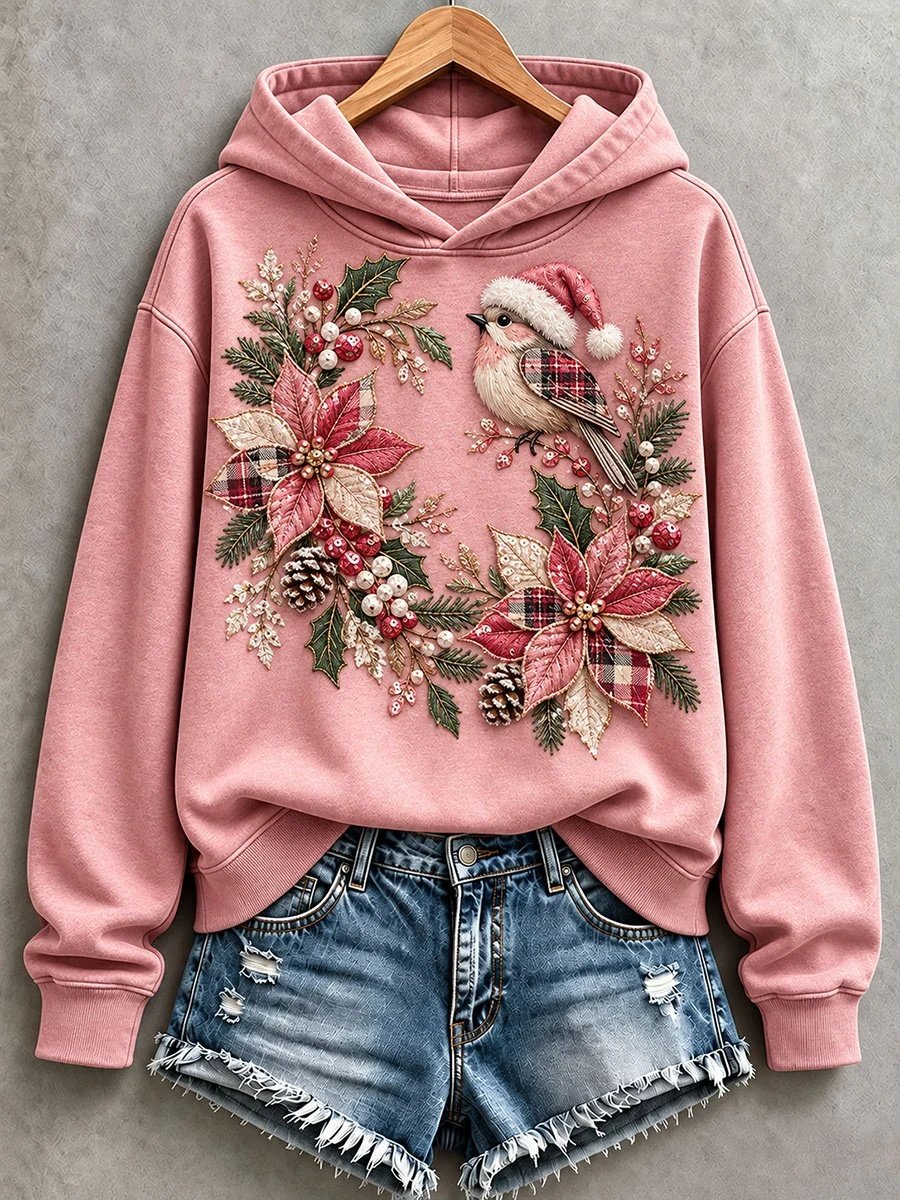Floral And Bird Patchwork Art Hoodie Women_s Christmas Gear Gifts For Daughter