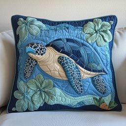 Tropical Turtle Dreams Quilted Pillow Case Blue Throw Pillows Gift For Turtle Lovers