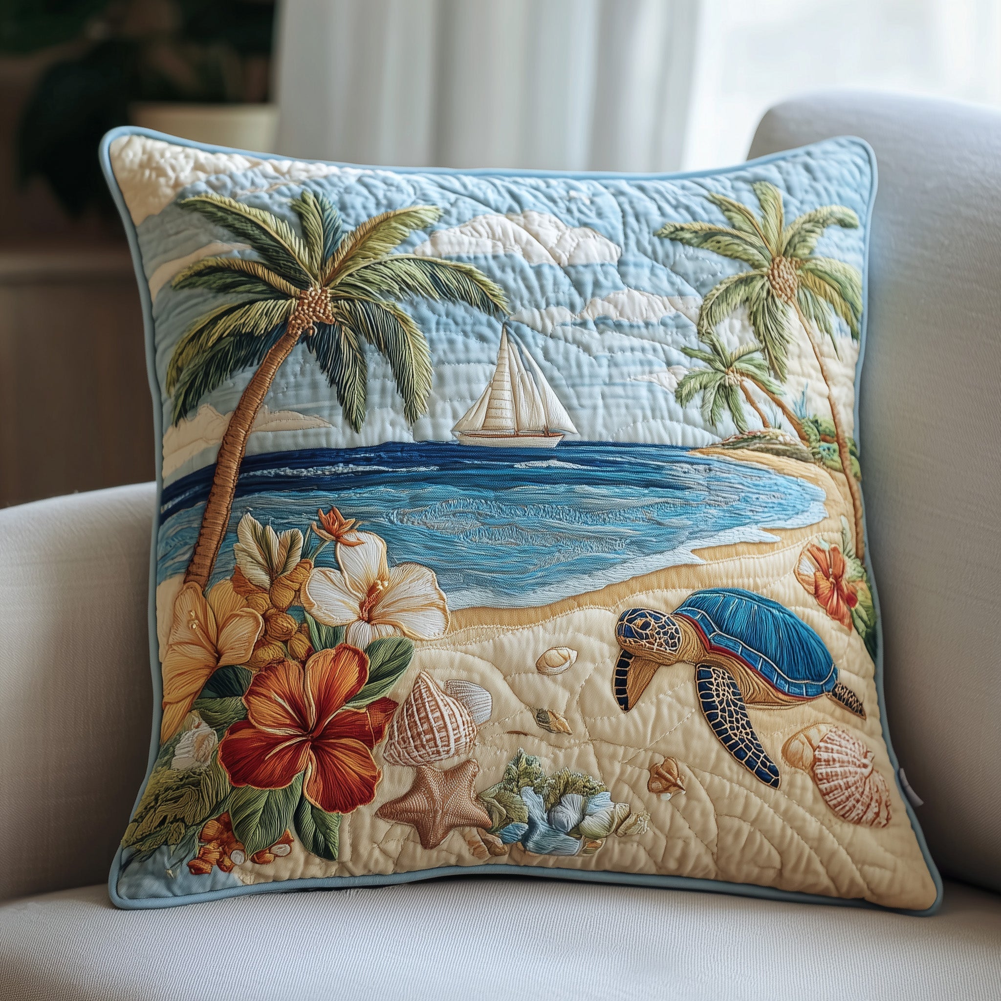 Tropical Beach Quilted Pillow Case Beach Pillow Covers Father_s Day Gifts