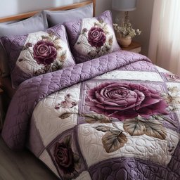 Rose Garden Quilted Bedding Set Vintage Purple Rose Twin Duvet Covers Floral Lover Gifts