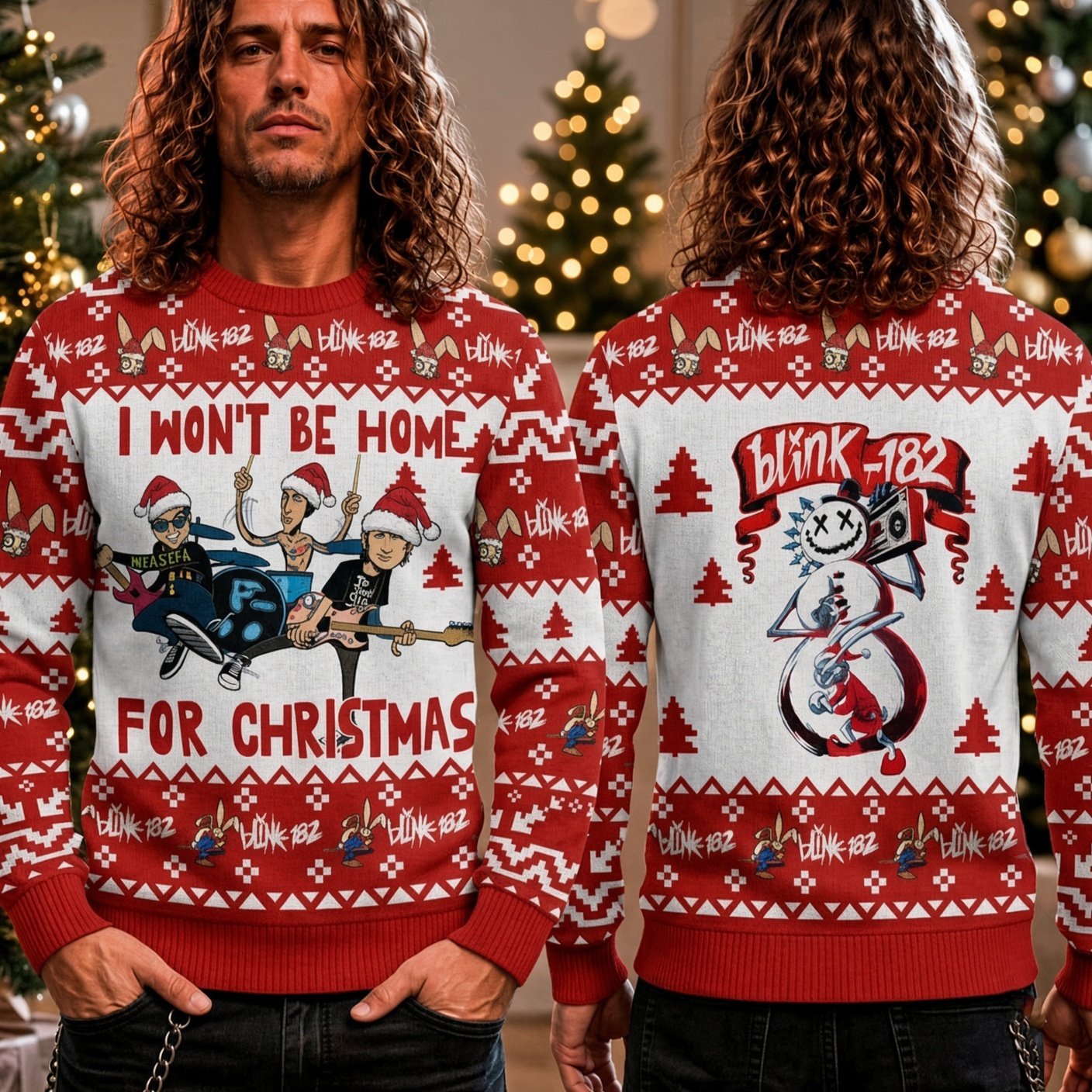 Blink-182 I Wont Be Home For Christmas Snowman Ugly Christmas Sweater Blink-182 Xmas Wear