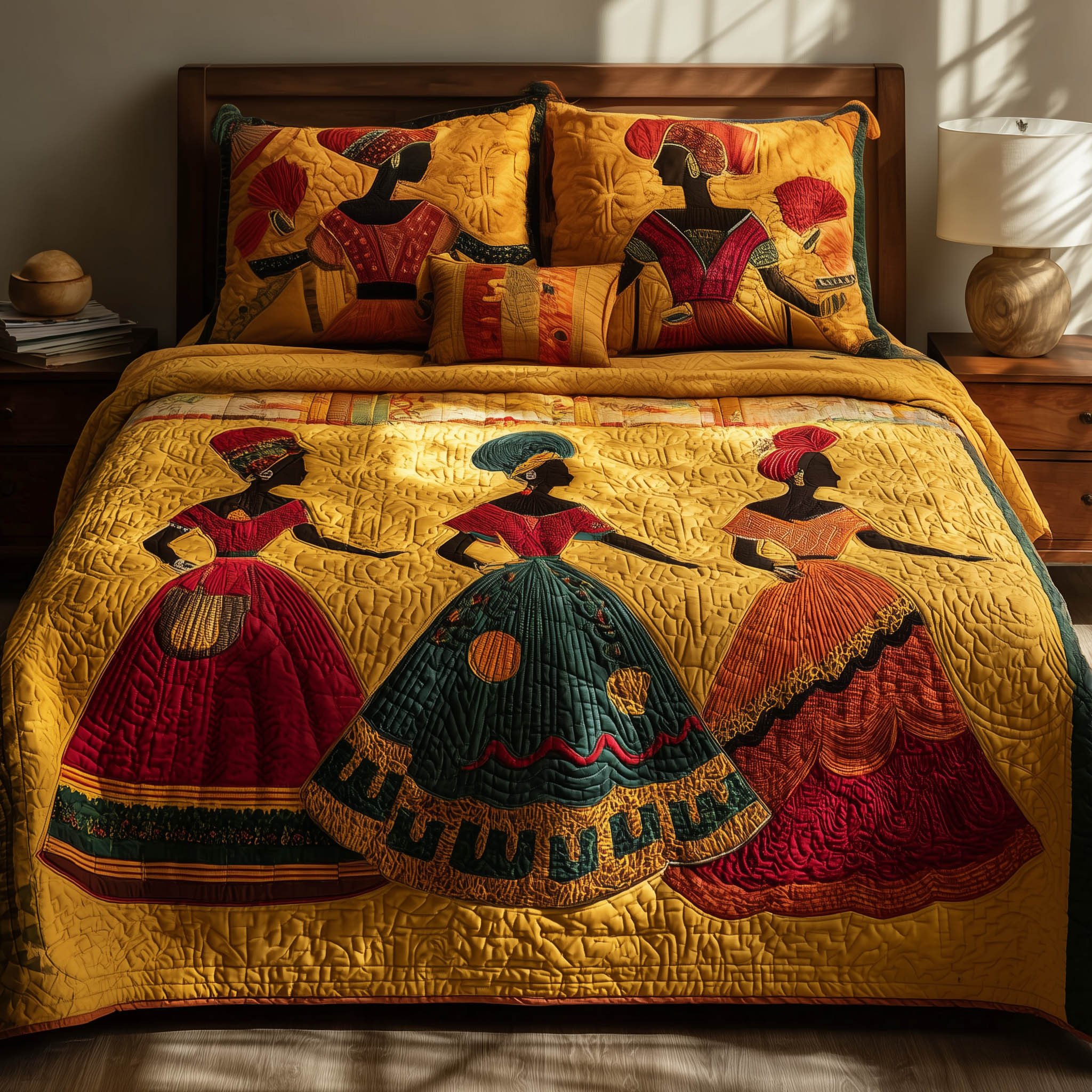 Soulbound Roots Quilted Bedding Set African Dancing Women Comforter Sets Gift For Women_