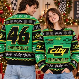 NASCAR Cole Trickle 46 City Chevrolet Winston Racing Ugly Xmas Sweater Racing Xmas Gear