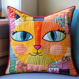 Colorful Cat Quilted Pillow Case Colorful Throw Pillows Cat Lovers Gifts