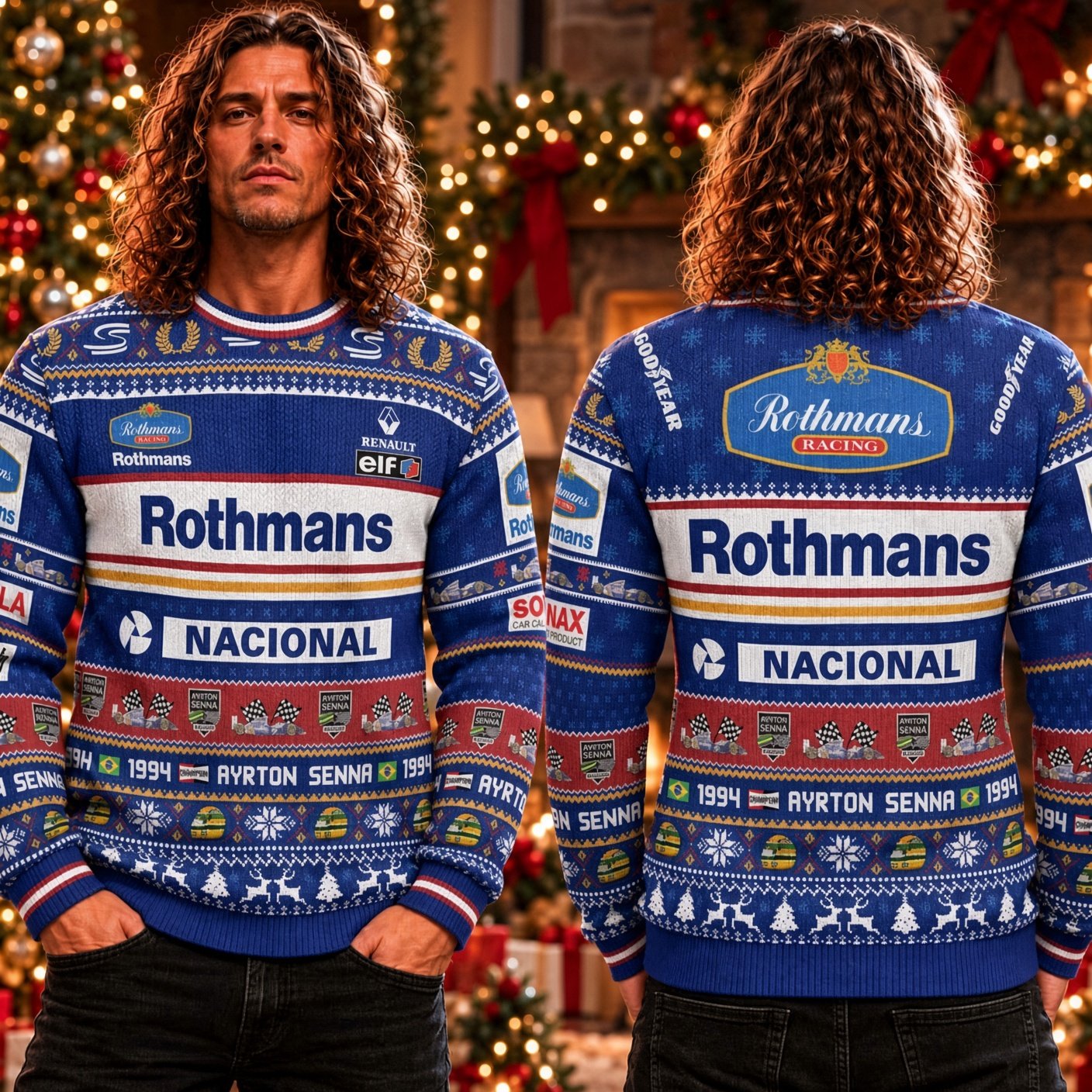 Custom Ayrton Senna Rothmans Williams F1 Racing Ugly Christmas Sweater F1 Holiday Gear