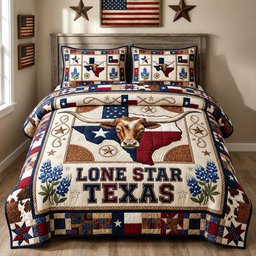 Texas Pride Quilted Bedding Set Western Bull Skull Comforter Cover Gift For Her