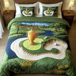 Trophy Dreams Quilted Bedding Set  Gold Trophy Dreams Comforter Cover Golf Lover Gift
