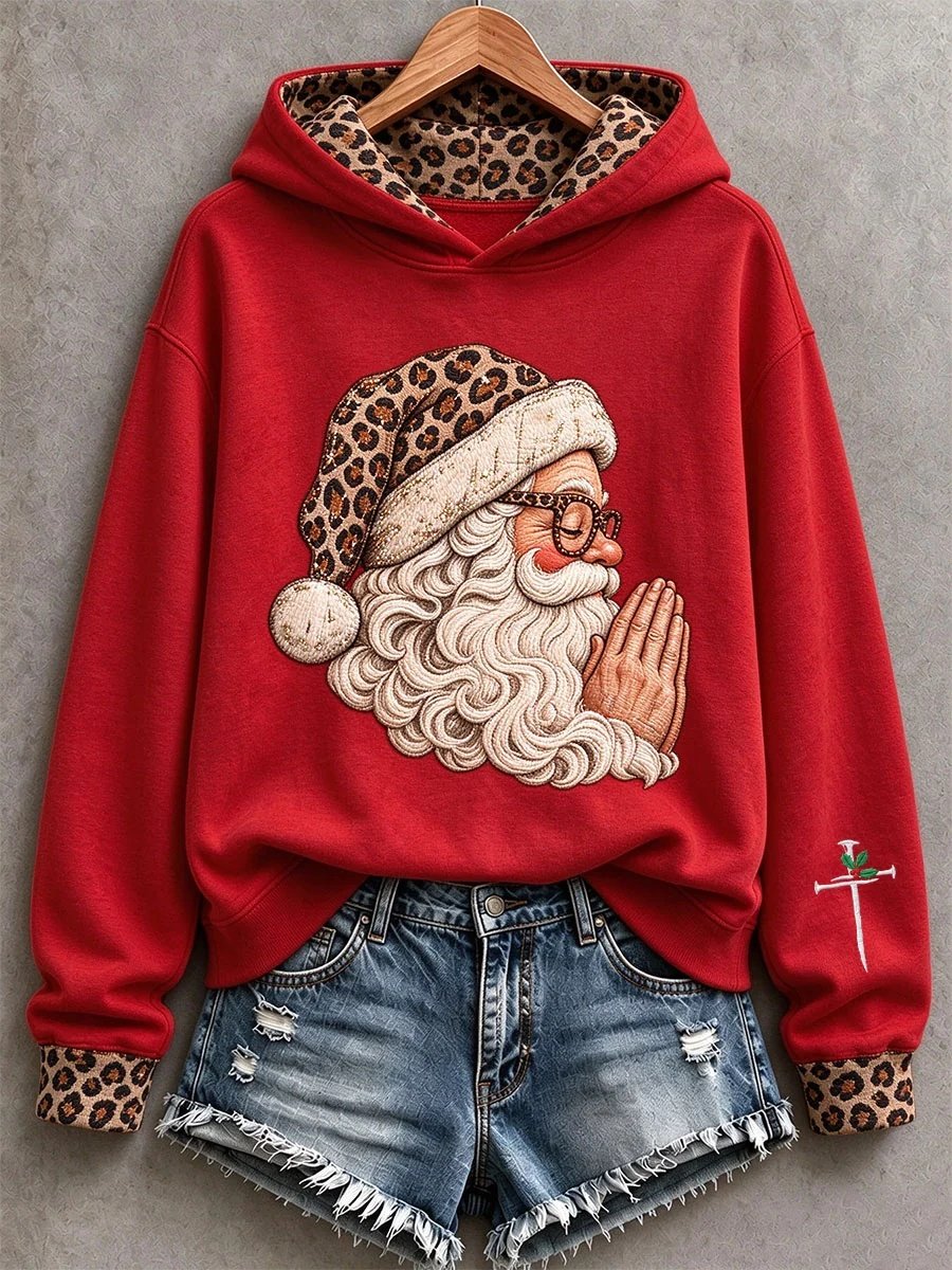 Funny Santa Faith Hoodie Women_s Xmas Holiday Clothes Unique Gifts For Her