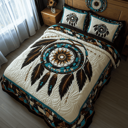 Spirit Guardian Quilted Bedding Set Tribal Mandala Feather Comforter Cover Gift Idea