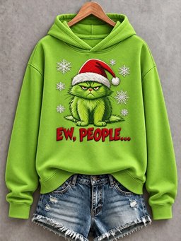 Christmas Funny Ew People Print Casual Hoodie Christmas Holiday Clothing Mom Gifts