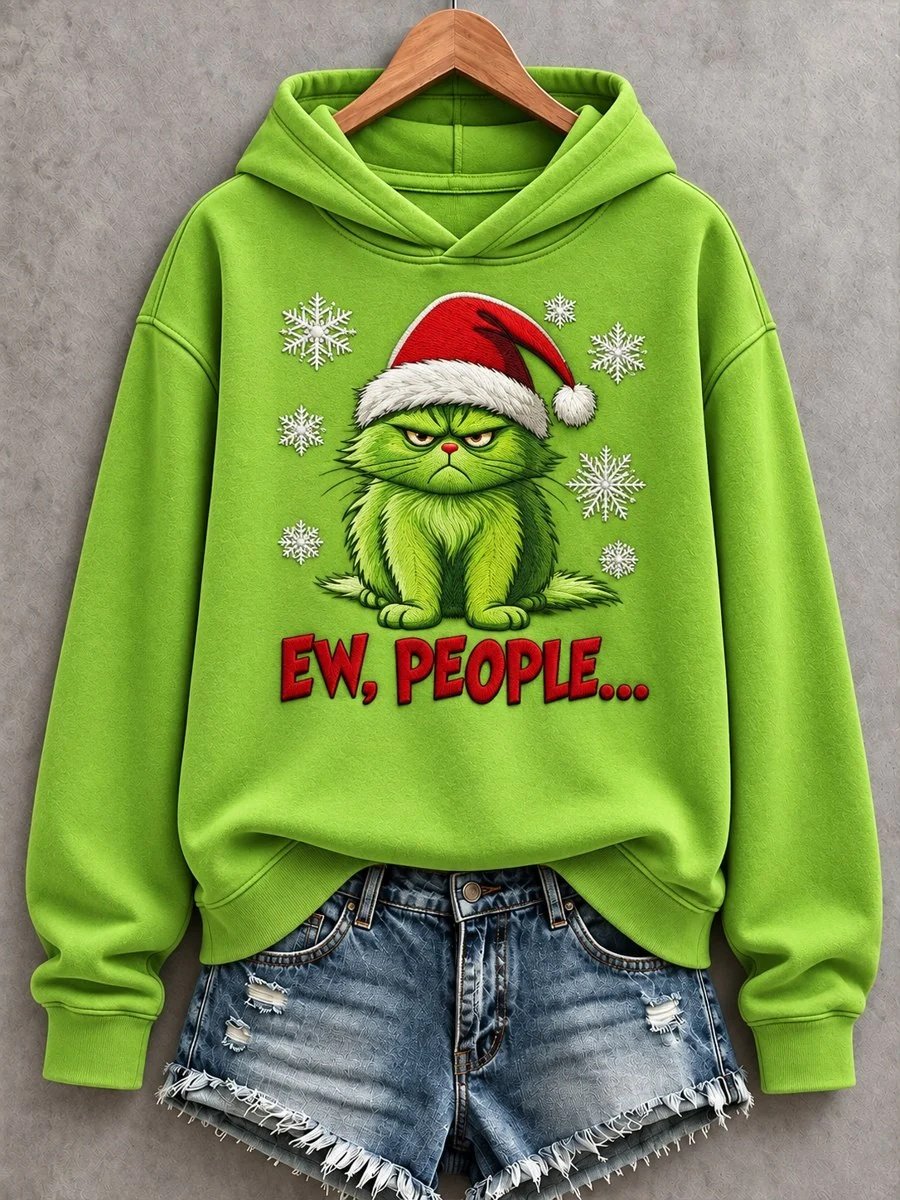 Christmas Funny Ew People Print Casual Hoodie Christmas Holiday Clothing Mom Gifts