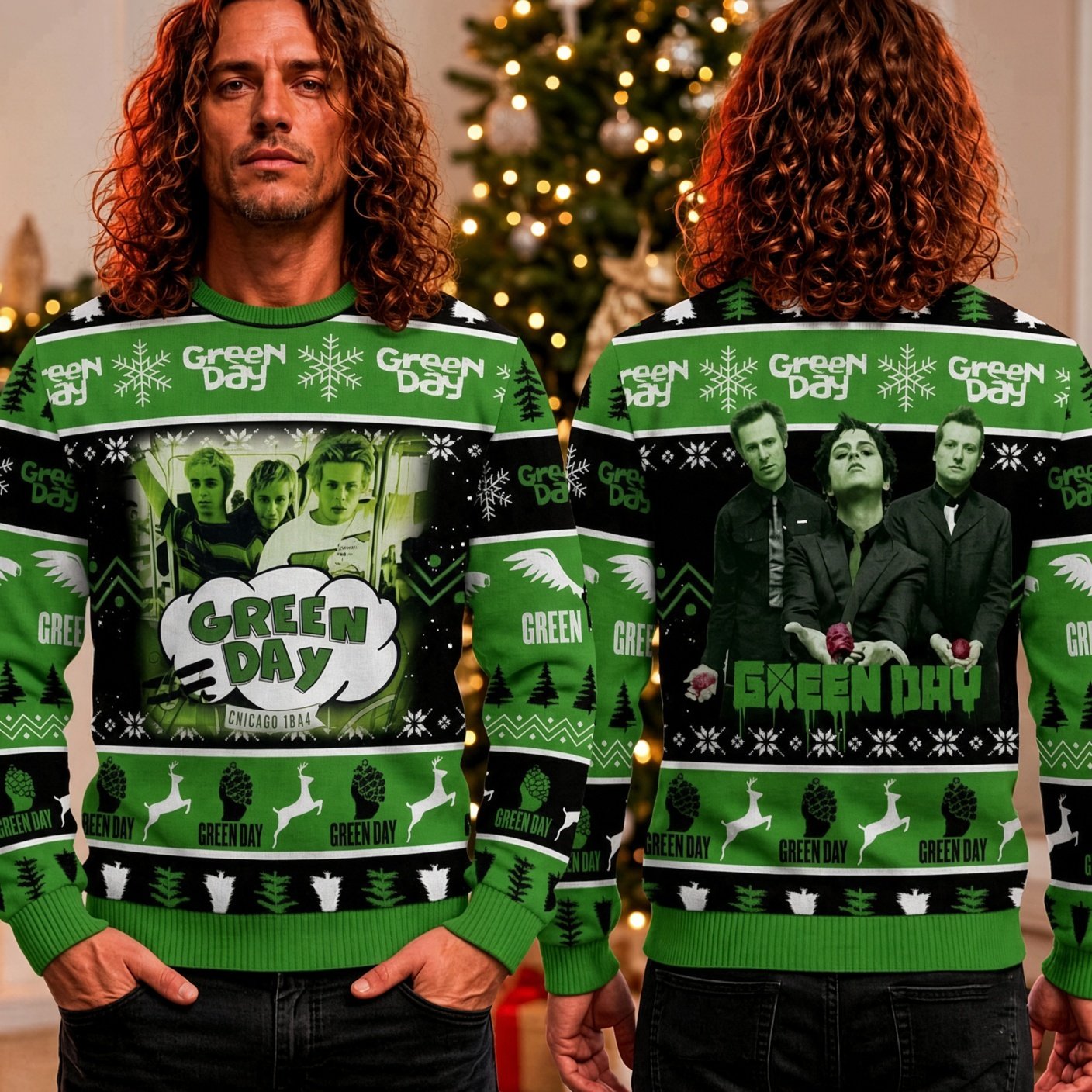 Green Day Band Chicago 1994 Dookie Ugly Christmas Sweater Green Day Holiday Gear