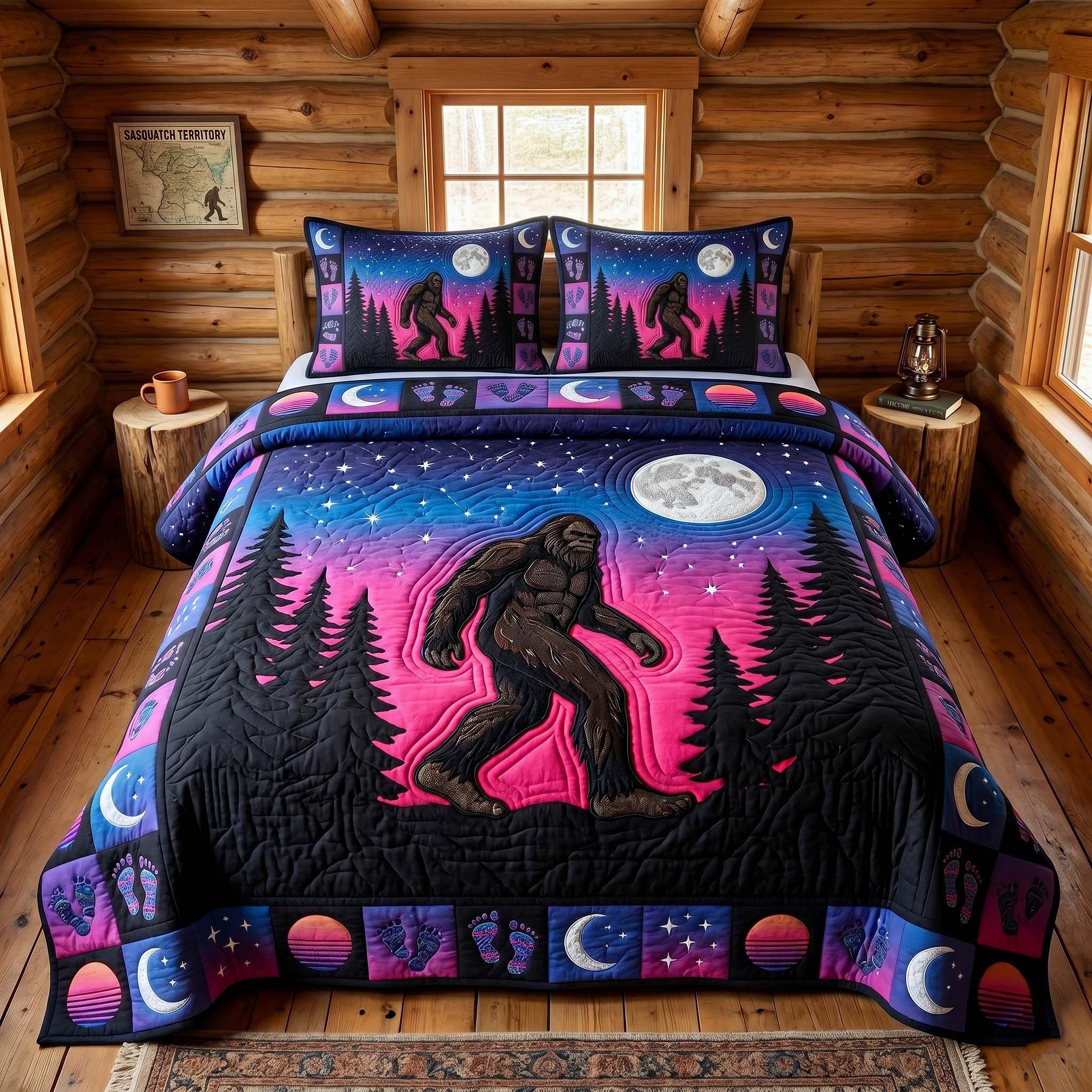 Mystic Sasquatch Quilted Bedding Set Bigfoot Sasquatch Twin Bed Sheets Gift For Dad
