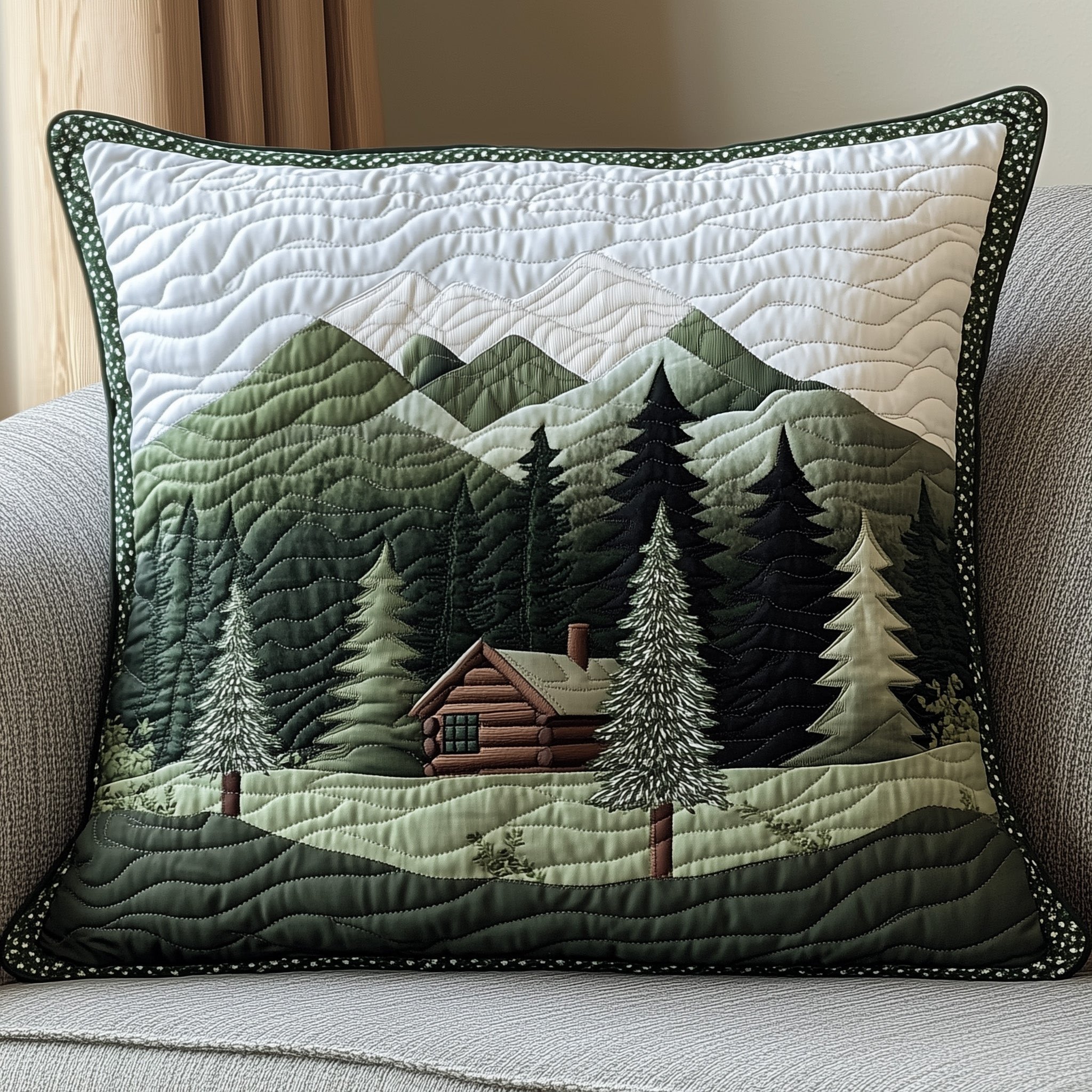 Misty Forest Mountain Quilted Pillow Case Throw Pillow Covers Gifts For Women