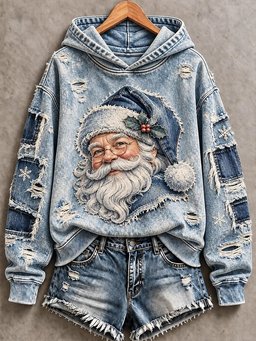 Santa Print Casual Hoodie Women_s Holiday Xmas Gear Best Gifts For Friends