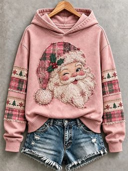 Pink Santa Hoodie Women_s Vintage Holiday Xmas Apparel Gifts For Grandma