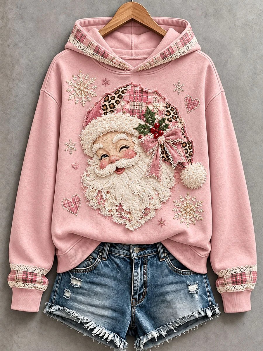 Pink Santa Hoodie Women_s Xmas Holiday Clothes Best Gifts For Daughter