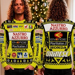 Valentino Rossi Nastro Azzurro Honda MotoGP Racing Ugly Christmas Sweater Racing Xmas Gear