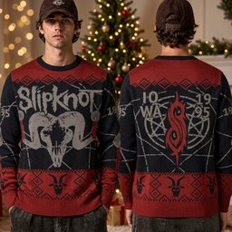 Slipknot Heavy Metal Ram Skull And Iowa 1995 Ugly Christmas Sweater Slipknot Xmas Wear