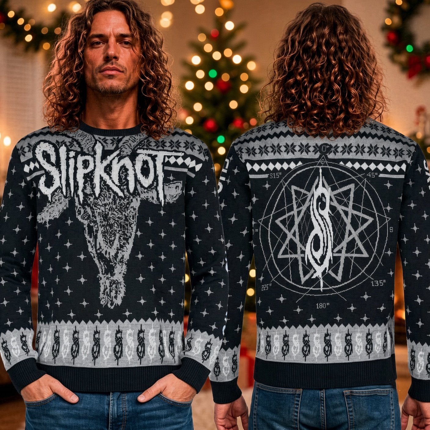 Slipknot Nonagram Star Goat Skull Ugly Christmas Sweater Slipknot Holiday Xmas Clothes_
