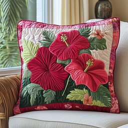 Hibiscus Charm Quilted Pillow Case Colorful Throw Pillows Gifts For Girlfriend