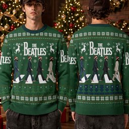 The Beatles Abbey Road Santa Hat Xmas Crosswalk Ugly Christmas Sweater Beatles Wear