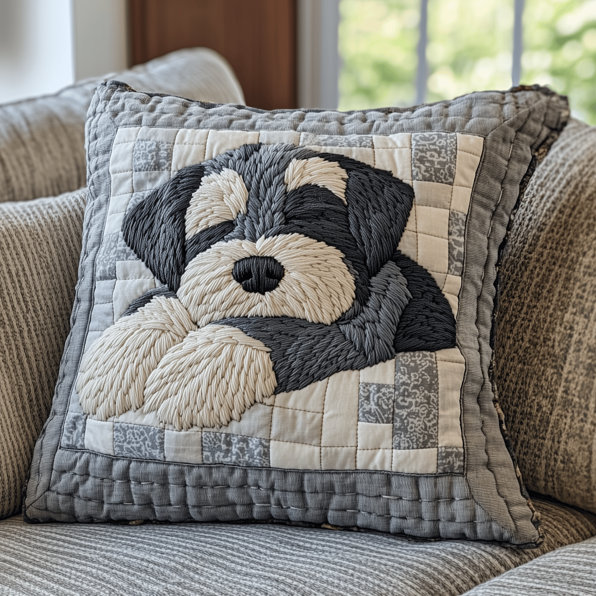 Restful Schnauzer Quilted Pillow Case Sleeping Dog Throw Pillows Dog Lover Gift