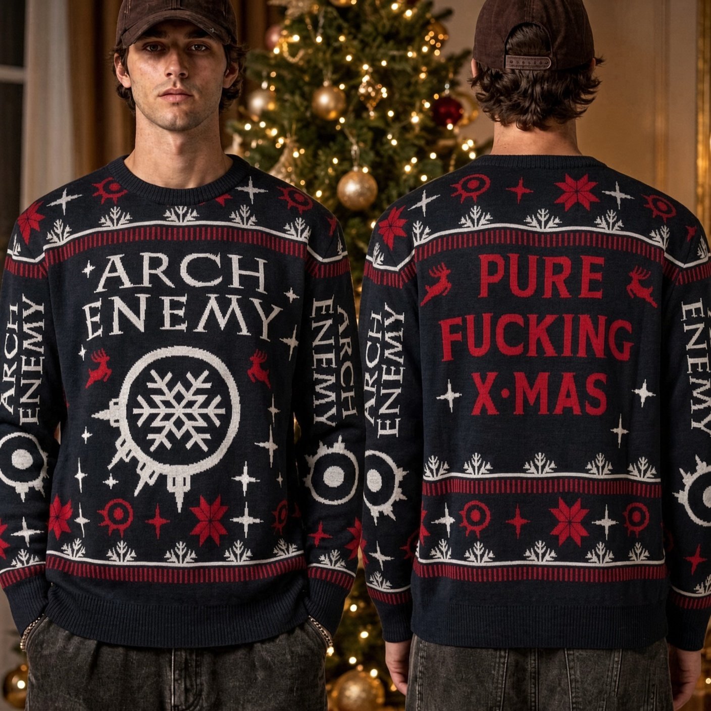 Arch Enemy Band Snowflake Pure Fucking Xmas Pattern Ugly Sweater Arch Enemy Xmas Wear
