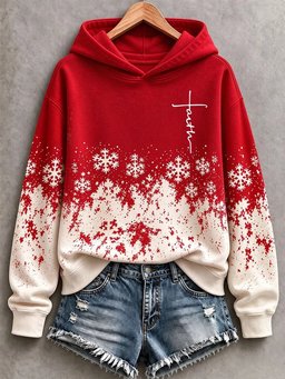 Faith And Snowflake Print Hoodie Women_s Vintage Christmas Apparel Gifts For Daughter