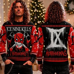 Ice Nine Kills Merry Axe-Mas Ugly Christmas Sweater Ice Nine Kills Band Xmas Clothing