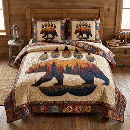 Sunset Bear Quilted Bedding Set Rustic Bear Best Duvet Covers Forest Theme Gifts