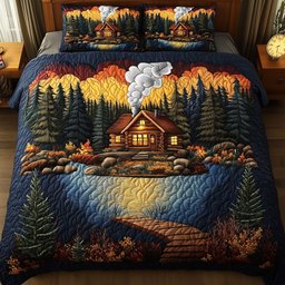 Rustic Cabin Quilted Bedding Set Cozy Autumn Cabin Bedspreads King Grandma Gifts