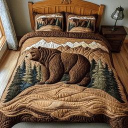 Wild Bear Quilted Bedding Set Mountain Cabin Duvet Covers Farmhouse Country Gifts_