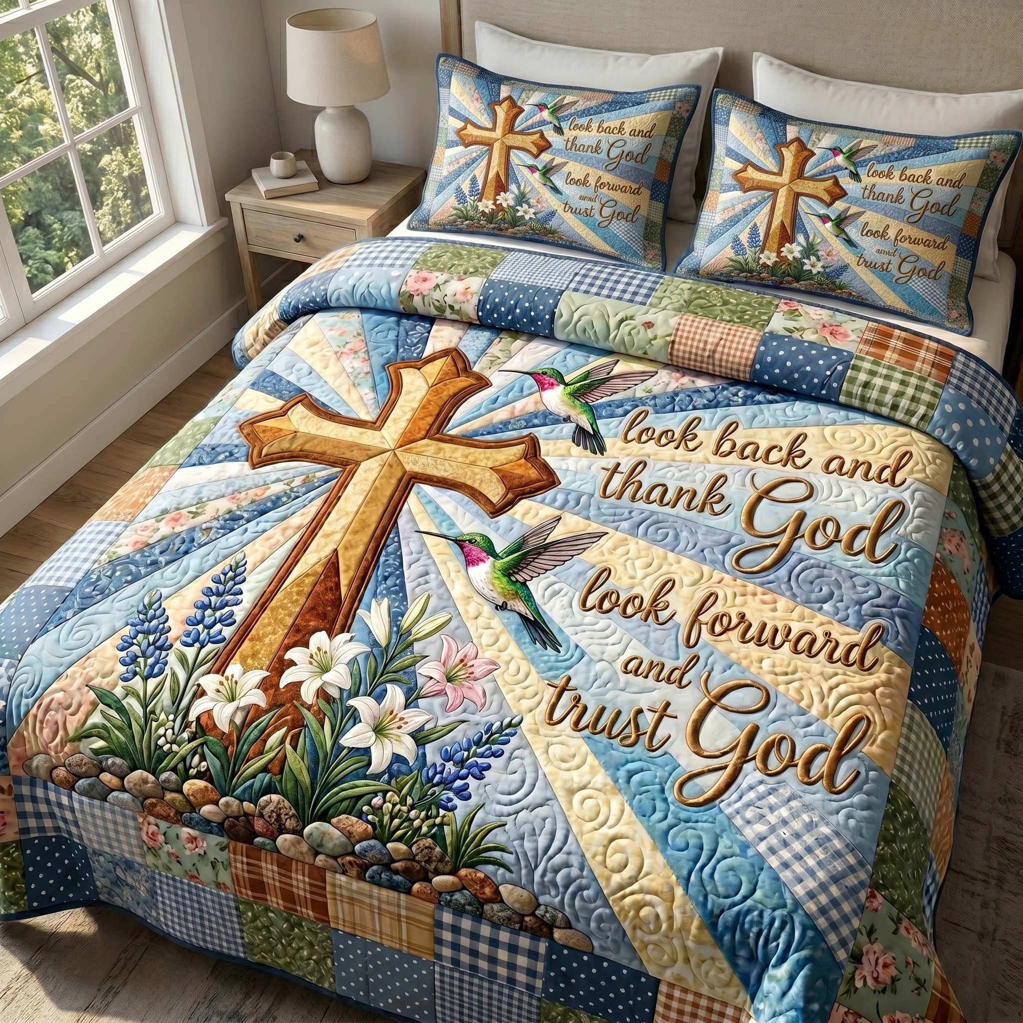Faith Blossoms Quilted Bedding Set Look Back And Thank God Bedroom Decor Gifts For Mom