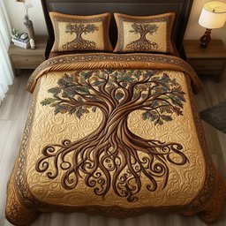Rooted Harmony Quilted Bedding Set Celtic Tree Of Life Full Size Sheets Gift For Her