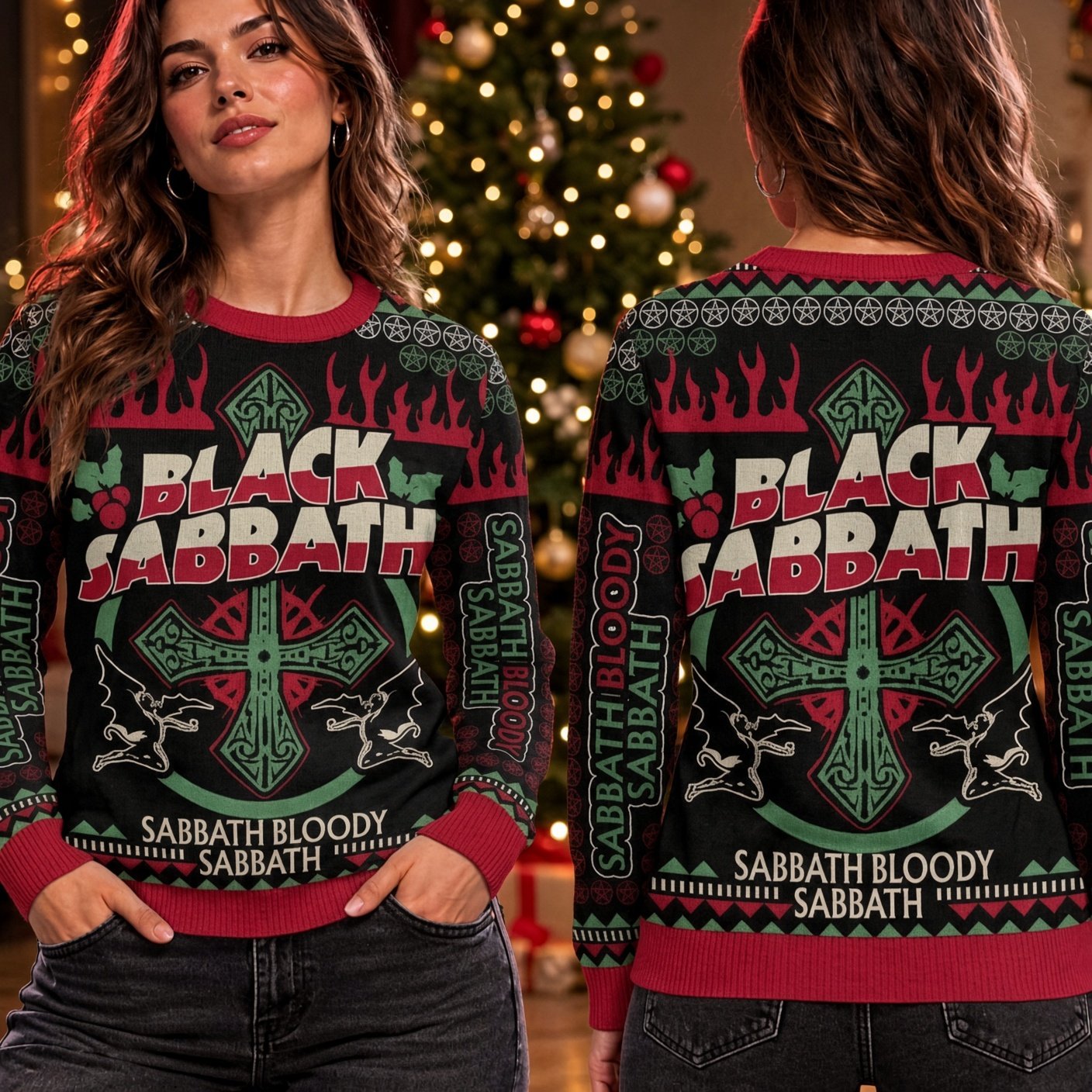 Black Sabbath Sabbath Bloody Sabbath Ugly Christmas Sweater Black Sabbath Xmas Gear